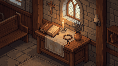 Pixel art candlelit chapel